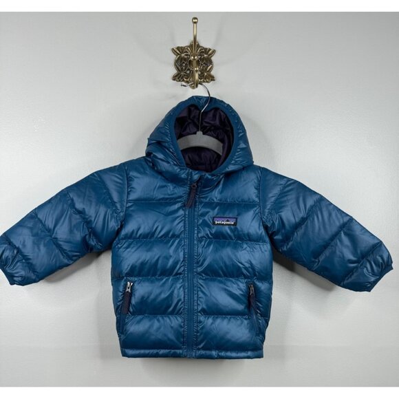 Patagonia Baby Hi-Loft Down Sweater Hoody Jacket 6-12 months Puffer Blue - Picture 2 of 5